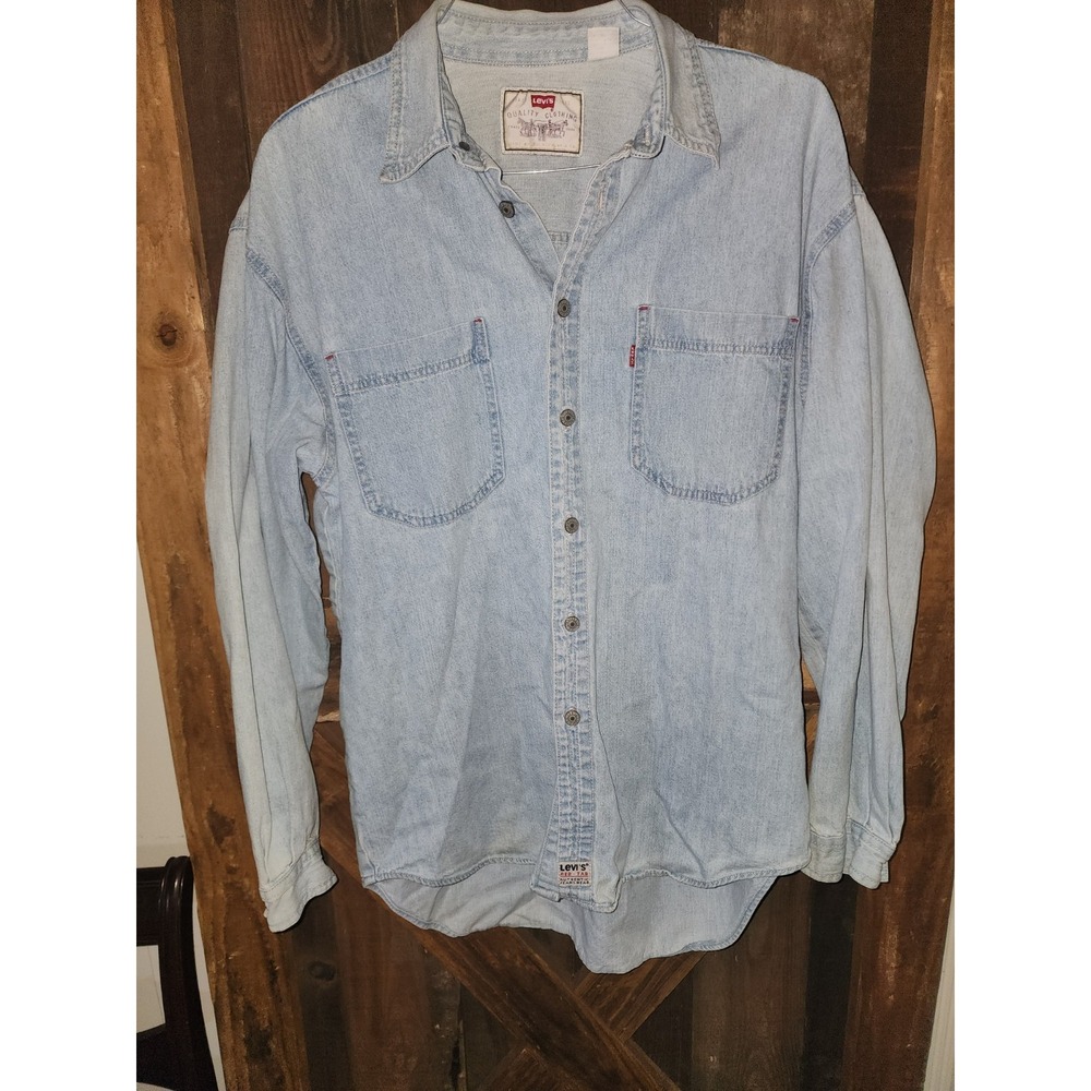 Vintage Levi's Red Tab Men's Lg Light Blue Denim Button-Up Shirt Long Sleeve